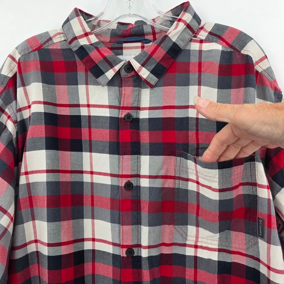 Columbia Plaid Cotton Long Sleeve Button Up Shirt Red Black White Men's 2XL EUC - Picture 3 of 7
